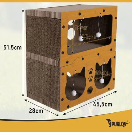 Krabpaal Kat met Huisje – 3-in-1 Krabmeubel met Ligplek & Speelballetjes