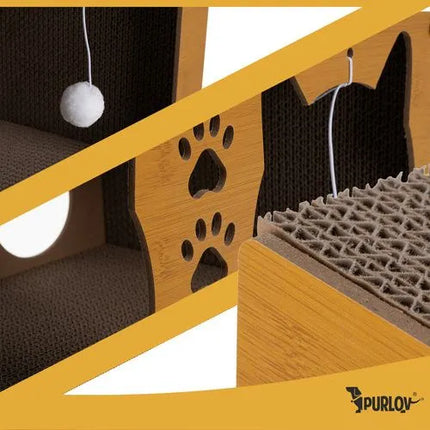 Krabpaal Kat met Huisje – 3-in-1 Krabmeubel met Ligplek & Speelballetjes