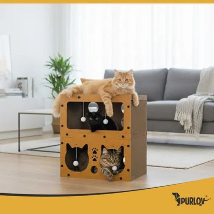 Krabpaal Kat met Huisje – 3-in-1 Krabmeubel met Ligplek & Speelballetjes