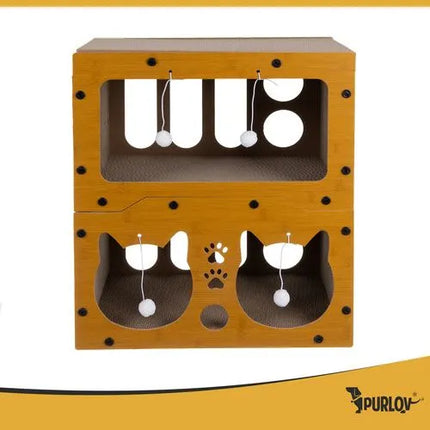 Krabpaal Kat met Huisje – 3-in-1 Krabmeubel met Ligplek & Speelballetjes