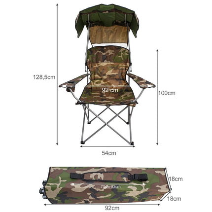 Visstoel met Dak – Opvouwbare Vissersstoel met Bekerhouder – Camouflage – Tot 100 kg