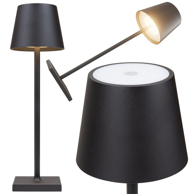 Tafellamp Oplaadbaar - Draadloos en Dimbaar - Moderne Touch Lamp - Nachtlamp Slaapkamer - 3 Tinten Licht - 38 cm - Zwart