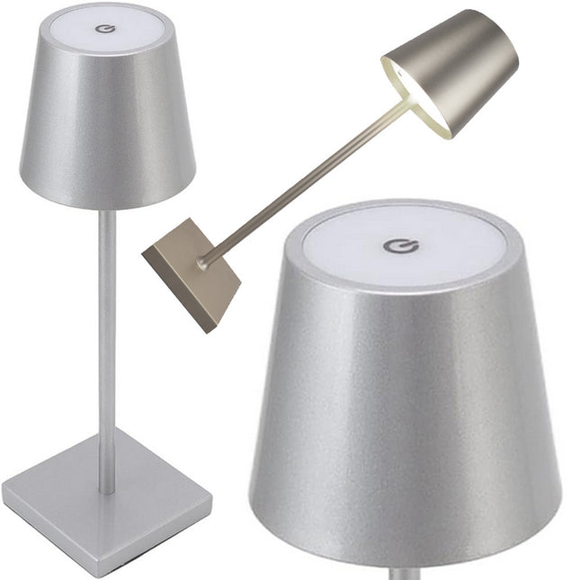 Tafellamp Oplaadbaar - Draadloos en Dimbaar - Moderne Touch Lamp - Nachtlamp Slaapkamer - 3 Tinten Licht - 38 cm - Zilver