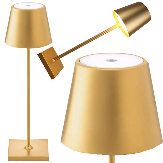 Oplaadbare Draadloze Tafellamp – 38 cm Goud – LED Nachtlamp met Dimbaar Warm Licht & Touchbediening – Moderne Oplaadbare Nachtlamp voor Slaapkamer, Woonkamer en Camping
