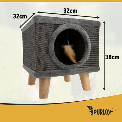 Kattenhuisje op Pootjes met Krabwand – Kattenmand & Krabplek – 38 x 32 cm