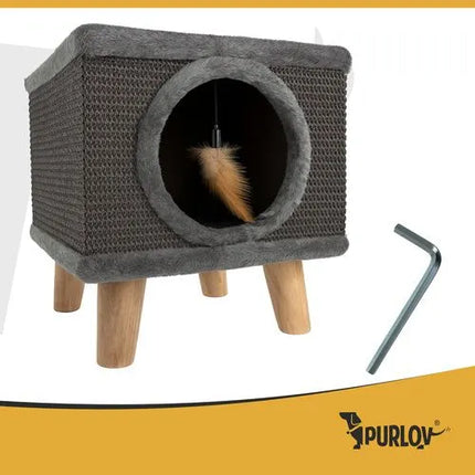 Kattenhuisje op Pootjes met Krabwand – Kattenmand & Krabplek – 38 x 32 cm