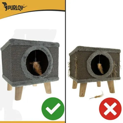 Kattenhuisje op Pootjes met Krabwand – Kattenmand & Krabplek – 38 x 32 cm