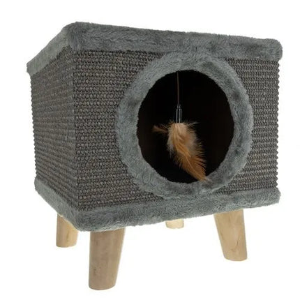 Kattenhuisje op Pootjes met Krabwand – Kattenmand & Krabplek – 38 x 32 cm