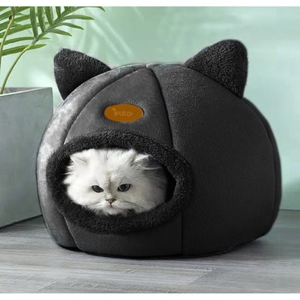 Purlov Luxe kattenmand voor de Kat  - Pluche Kattenbed - Luxe Kattenhuisje - Kat Slaapplek - Zachte Kattenmand - Huisdier Meubels - Zwart