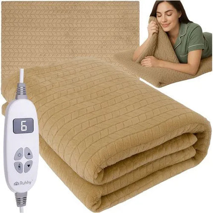 Elektrische Deken 180 x 130 cm – Warmtedeken met 10 Warmtestanden & Timer – Beige