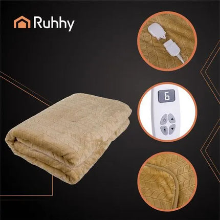 Elektrische Deken 180 x 130 cm – Warmtedeken met 10 Warmtestanden & Timer – Beige