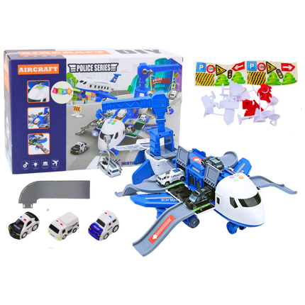 Aircraft Police Series Interactief Vliegtuig Politiebureau - Vliegtuig Inclusief Voertuigen en Accessoires - Met Licht en Geluid - Terugtrekfunctie - Glijbaan, Hijskraan en Lanceerplateau - 50 x 39 x 24 cm