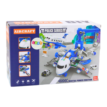 Aircraft Police Series Interactief Vliegtuig Politiebureau - Vliegtuig Inclusief Voertuigen en Accessoires - Met Licht en Geluid - Terugtrekfunctie - Glijbaan, Hijskraan en Lanceerplateau - 50 x 39 x 24 cm