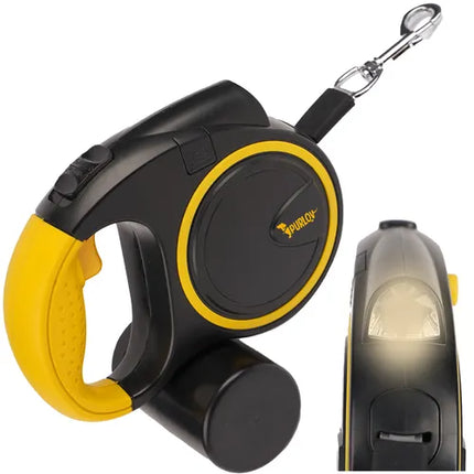 Automatische Hondenriem 5 Meter – Rollijn met LED Zaklamp & Poepzakjeshouder – 10-25 kg
