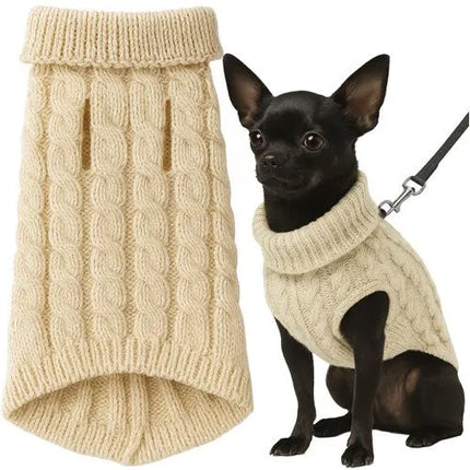 Hondentrui Maat S – Warme Gebreide Wintertrui met Col – Beige