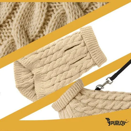 Hondentrui Maat S – Warme Gebreide Wintertrui met Col – Beige