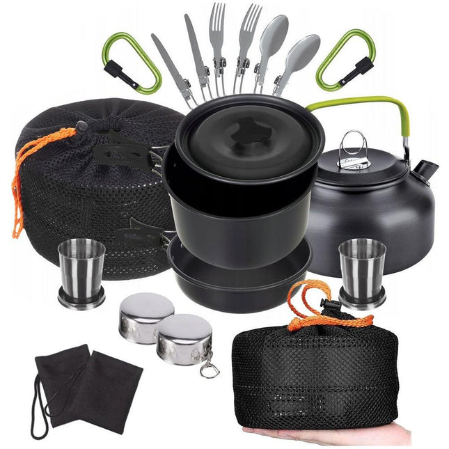 18-delig Outdoor Kampeerservies Set - Compact & Duurzaam - Camping pannenset - Kampeerset