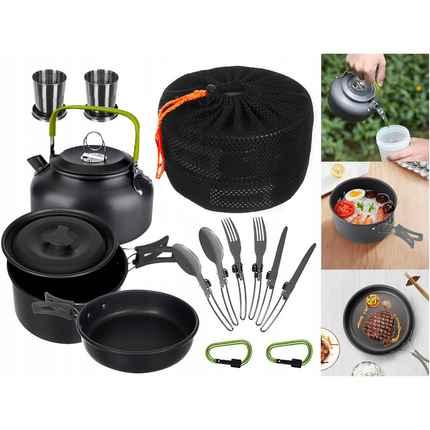 18-delig Outdoor Kampeerservies Set - Compact & Duurzaam - Camping pannenset - Kampeerset