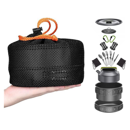 18-delig Outdoor Kampeerservies Set - Compact & Duurzaam - Camping pannenset - Kampeerset