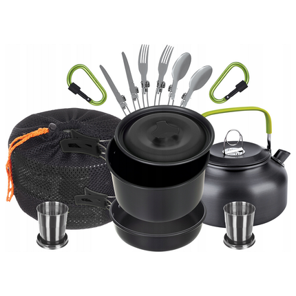 18-delig Outdoor Kampeerservies Set - Compact & Duurzaam - Camping pannenset - Kampeerset