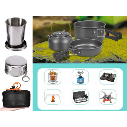 18-delig Outdoor Kampeerservies Set - Compact & Duurzaam - Camping pannenset - Kampeerset