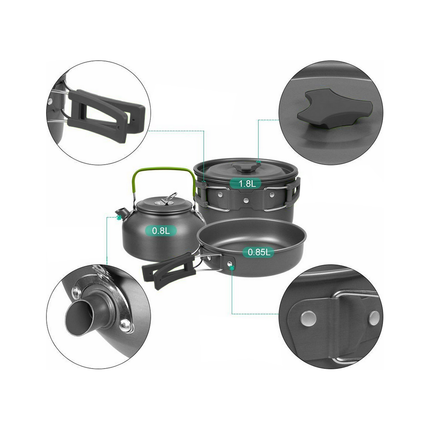 18-delig Outdoor Kampeerservies Set - Compact & Duurzaam - Camping pannenset - Kampeerset