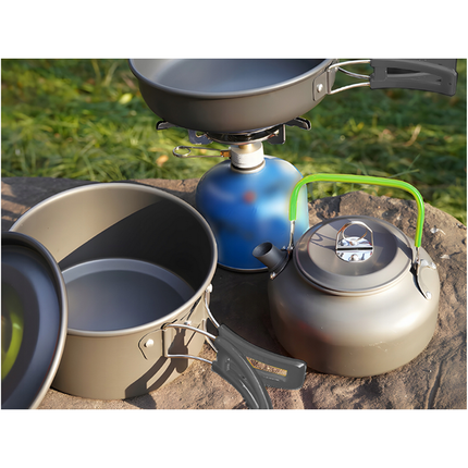 18-delig Outdoor Kampeerservies Set - Compact & Duurzaam - Camping pannenset - Kampeerset