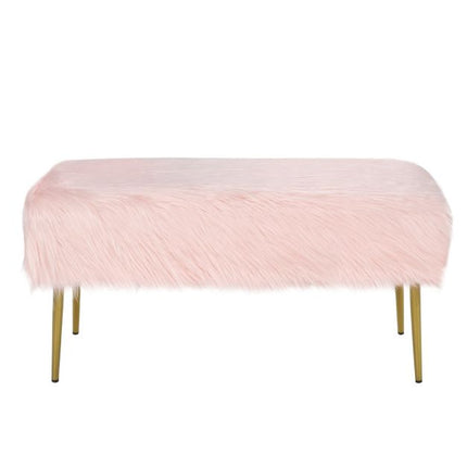 Trendmix Roze Make-Up Kruk Met Gouden Poten 91 x 35,5 cm - Poef Met imitatiebont - Zitbankje voor Entree en Slaapkamer
