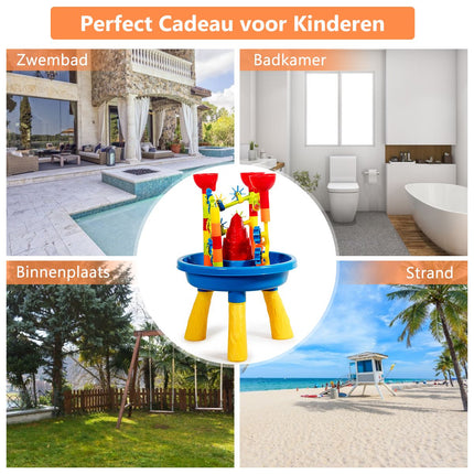 Trendmix Zand en watertafel 2-in-1 Strandspeelset met Zandschep - Kinder zandbak Buitenspeelgoed - 46 x 46 x 66 cm