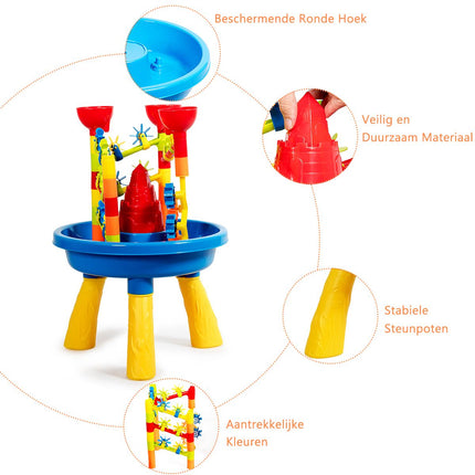 Trendmix Zand en watertafel 2-in-1 Strandspeelset met Zandschep - Kinder zandbak Buitenspeelgoed - 46 x 46 x 66 cm
