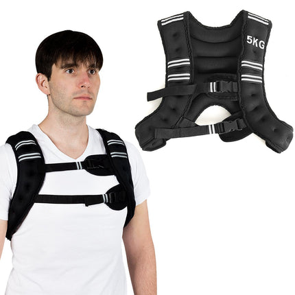Trendmix Verstelbaar Gewichtsvest Weight vest 5 kg Sportvest - Reflectoren - Verstelbanden Zwart