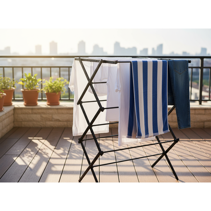 Tragar Opvouwbaar droogrek voor balkon – 10 m² – Zwart – Staal – Compact & weerbestendig