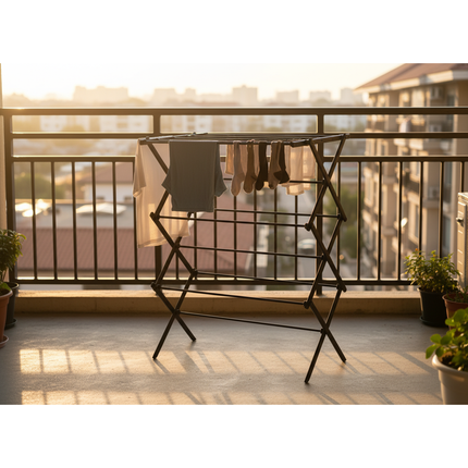 Tragar Opvouwbaar droogrek voor balkon – 10 m² – Zwart – Staal – Compact & weerbestendig