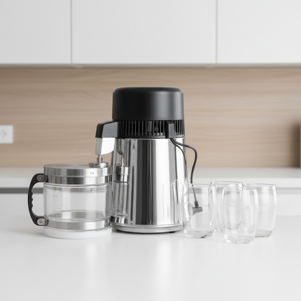 Lafomed Waterdestilleerder – 4L – RVS – Glazen Kan – 750W – Compact & stil destilleerapparaat voor zuiver water