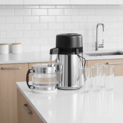 Lafomed Waterdestilleerder – 4L – RVS – Glazen Kan – 750W – Compact & stil destilleerapparaat voor zuiver water