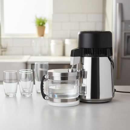 Lafomed Waterdestilleerder – 4L – RVS – Glazen Kan – 750W – Compact & stil destilleerapparaat voor zuiver water