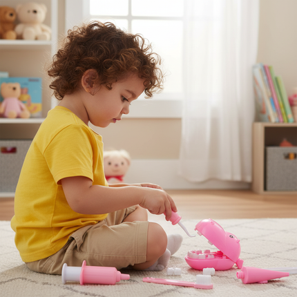 13-delige Speelgoed Tandarts Set – Nijlpaard Roze – Medische Rollenspel Kit – Inclusief Tandheelkundige Instrumenten