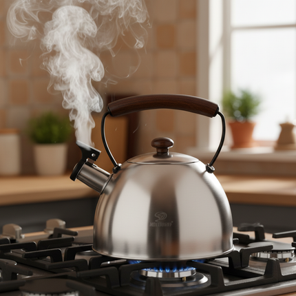 Meyerhoff RVS Fluitketel 2,5L – Geborsteld Zilver – Houten Handvat – Fluitketel voor Inductie en Alle Kookplaten