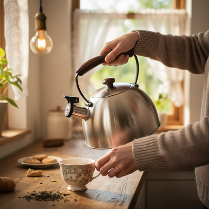 Meyerhoff RVS Fluitketel 2,5L – Geborsteld Zilver – Houten Handvat – Fluitketel voor Inductie en Alle Kookplaten