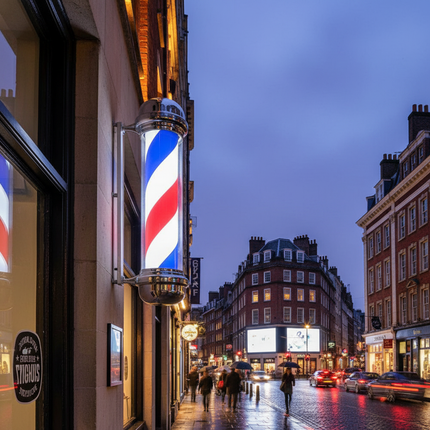Gabbiano Barbershop Wandlamp – Grote Zilveren Barber Pole met LED Verlichting – Draaibare Kapperslamp voor aan de Wand
