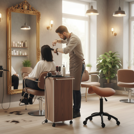Gabbiano Kapperskruk Bruin – Ergonomische Zadelkruk met Gasveer – Professionele Salonstoel met Wielen