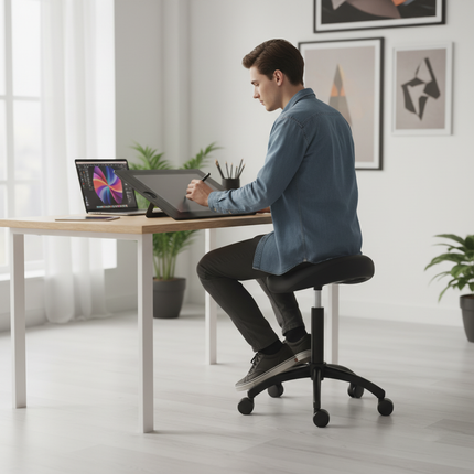 Gabbiano Kapperskruk Zwart – Ergonomische Zadelkruk met Gasveer – Professionele Salonstoel met Wielen