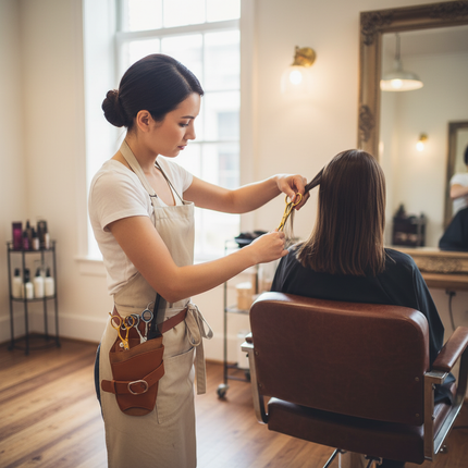 Riemholster voor Kappersschaar – Bruin Kunstleer – Professionele Schaarhouder met Verstelbare Riem – 3 Vakken & 4 Compartimenten