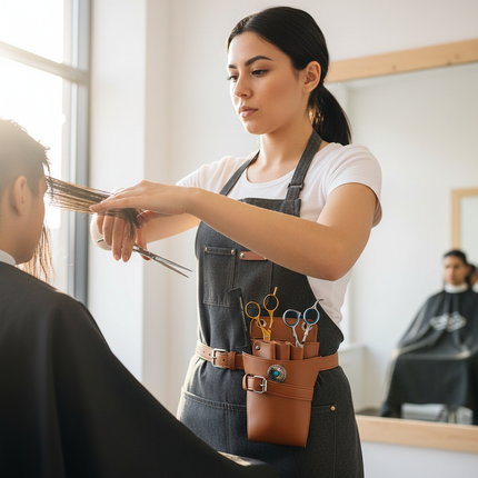 Holsterriem voor Haarscharen – Bruin Kunstleer met Decoratieve Edelsteen – Professionele Kappersholster met Verstelbare Riem – 3 Vakken & 7 Compartimenten