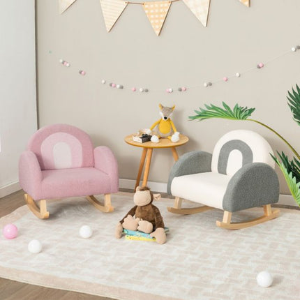Trendmix Schommelstoel Kinderen Teddy Stof grijs regenboog - Kinderzetel - Schommelzitje - 50,8 x 49,5 x 50,8 cm