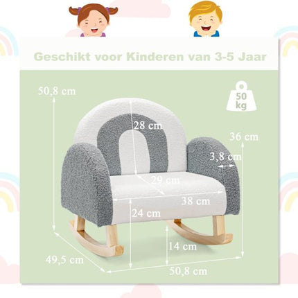 Trendmix Schommelstoel Kinderen Teddy Stof grijs regenboog - Kinderzetel - Schommelzitje - 50,8 x 49,5 x 50,8 cm