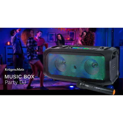 Krüger & Matz Draadloze Draagbare Bluetooth DJ Party Speaker - RGB Verlichting - Draadloze microfoon - Geluidseffecten - 30W - Zwart