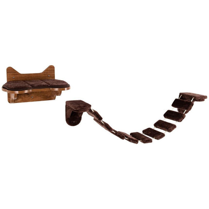 Trendmix Houten Katten Klimmuur met Bed en Loopbrug voor Wandbevestiging - Duurzaam & Stabiel - Bruin