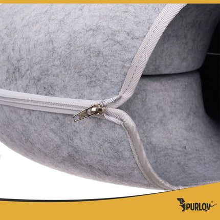 Kattenmand met Tunnel 51 cm – Donut Kattenbed van Natuurlijk Vilt – Grijs