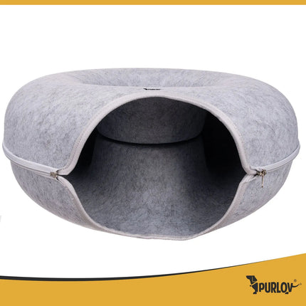 Kattenmand met Tunnel 51 cm – Donut Kattenbed van Natuurlijk Vilt – Grijs